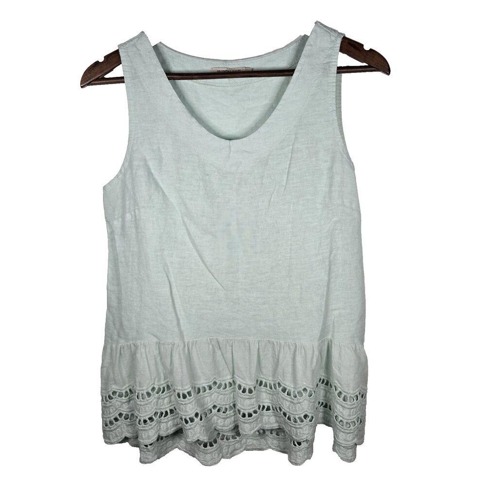Valentina Naldi Mint Green Linen Sleeveless Boho Minimalist Top Small